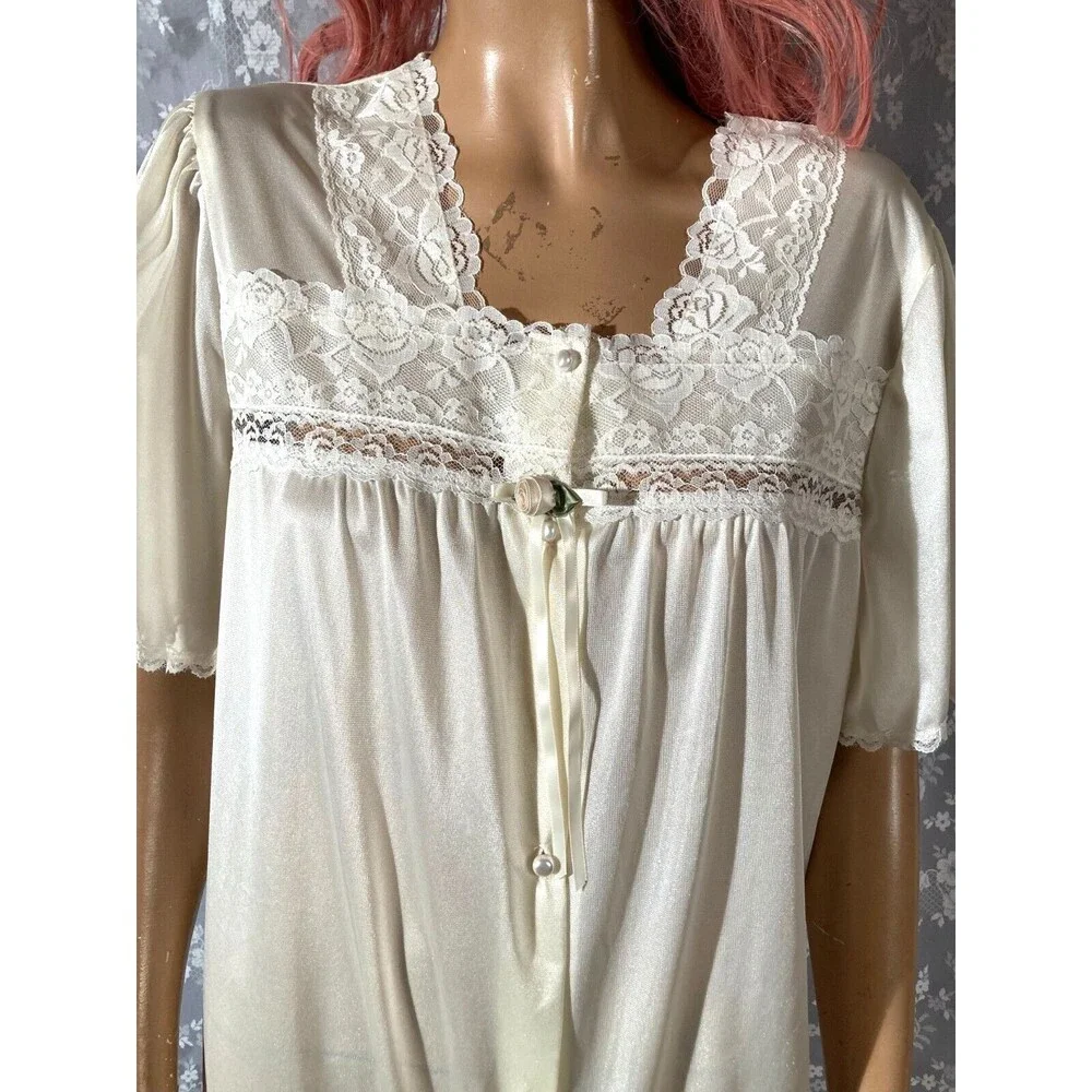 Vintage 80s Robe 1980s White Nylon Bridal Sears NWT Retro Grannycore Size Large